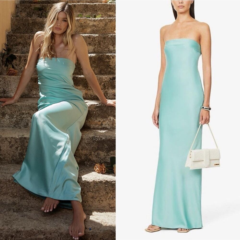 House of CB Alette Jade Satin Strapless Maxi Dress M